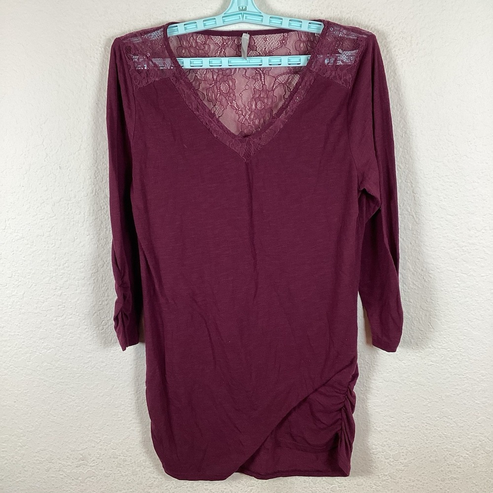 Vanity Womens T Shirt Size L Large Top Long Sleeve Solid V Neck Floral Good